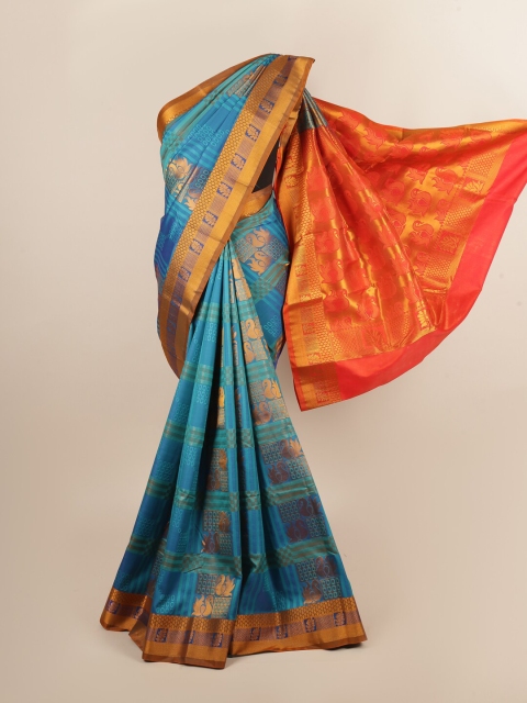 

Pothys Blue & Orange Ethnic Motifs Art Silk Saree