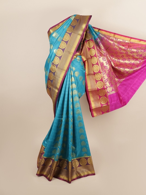 

Pothys Blue & Magenta Ethnic Motifs Art Silk Saree