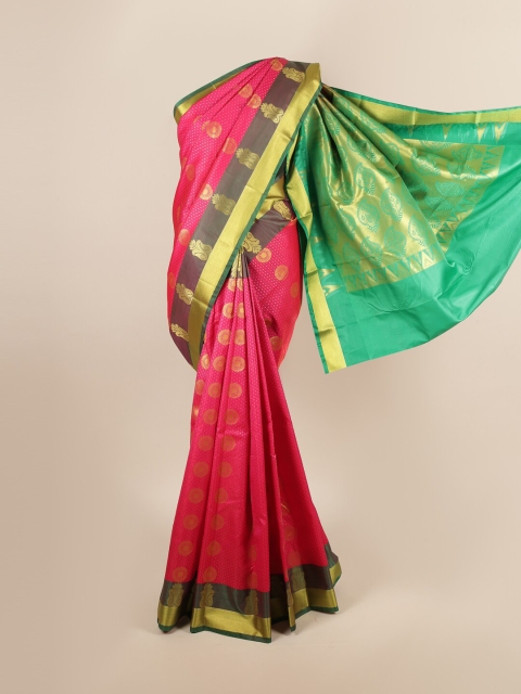 

Pothys Pink & Green Ethnic Motifs Zari Art Silk Saree