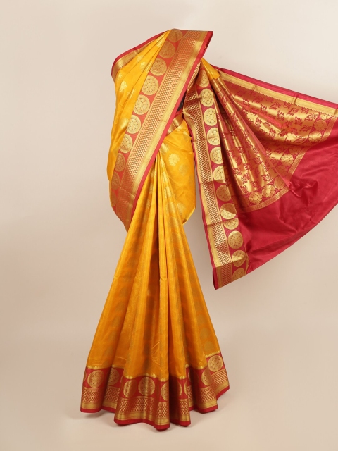 

Pothys Yellow & Maroon Woven Design Zari Art Silk Saree