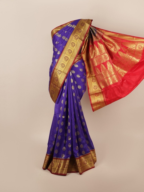 

Pothys Blue & Rose Gold Woven Design Art Silk Saree