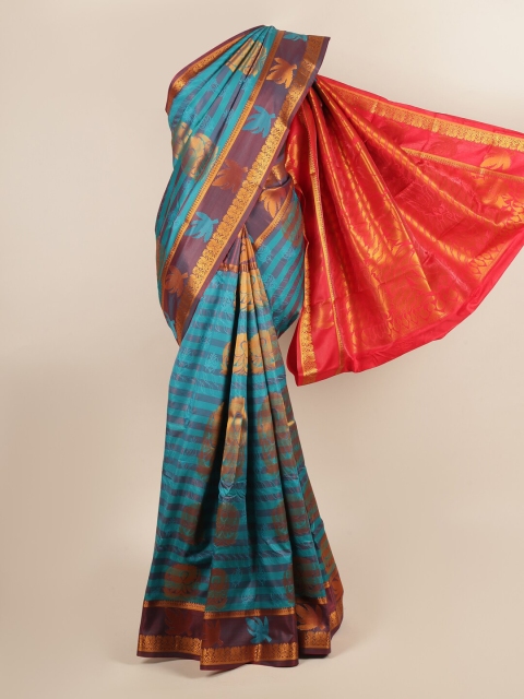 

Pothys Blue & Coral Ethnic Motifs Zari Art Silk Saree