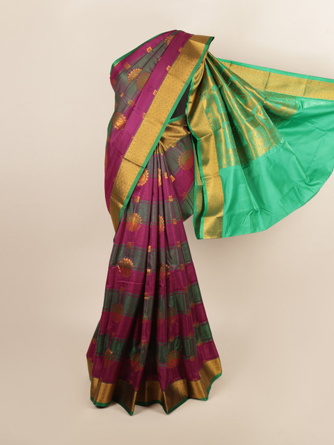 

Pothys Purple & Green Ethnic Motifs Zari Art Silk Saree