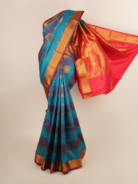 

Pothys Blue & Orange Ethnic Motifs Art Silk Saree