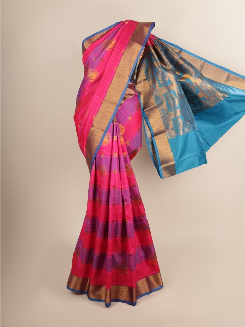 

Pothys Pink & Blue Ethnic Motifs Zari Art Silk Saree