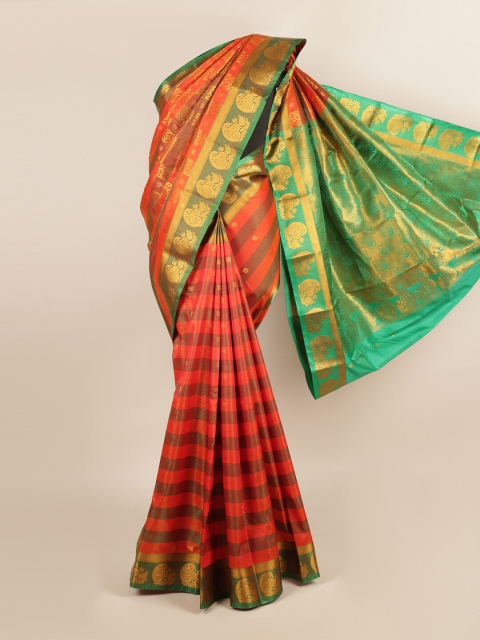 

Pothys Orange & Green Striped Zari Art Silk Saree