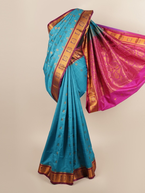 

Pothys Blue & Fuchsia Ethnic Motifs Zari Art Silk Saree