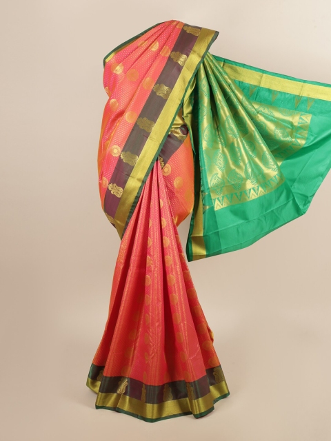 

Pothys Pink & Green Ethnic Motifs Zari Art Silk Saree