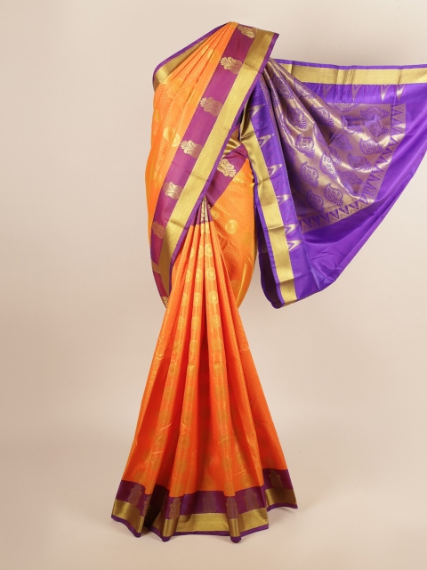 

Pothys Orange & Purple Ethnic Motifs Zari Art Silk Saree