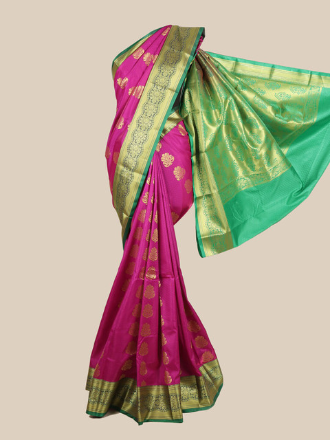

Pothys Pink & Green Ethnic Motifs Zari Art Silk Saree