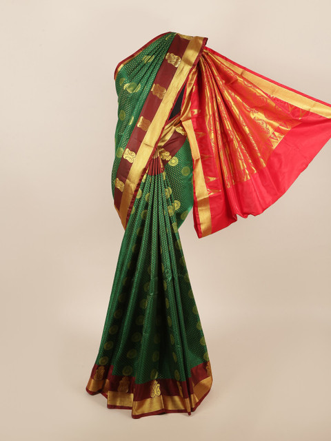 

Pothys Green & Coral Ethnic Motifs Zari Art Silk Saree