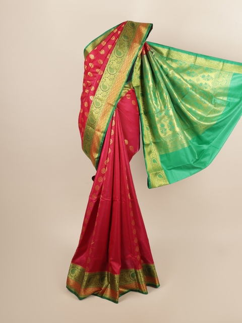

Pothys Pink & Green Ethnic Motifs Art Silk Saree