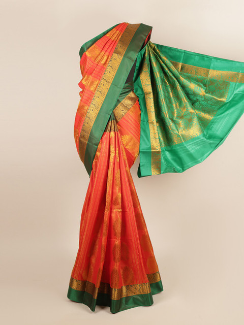 

Pothys Orange & Green Ethnic Motifs Zari Art Silk Saree