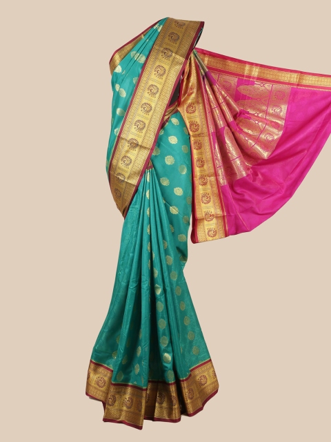 

Pothys Turquoise Blue & Pink Ethnic Motifs Zari Art Silk Saree