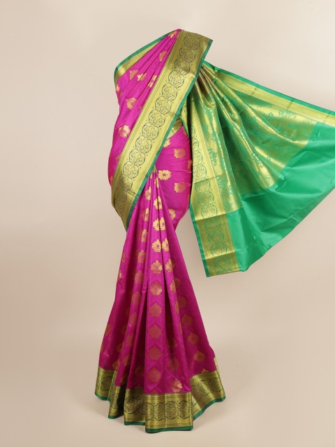 

Pothys Pink & Green Ethnic Motifs Zari Art Silk Saree
