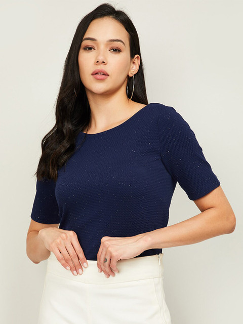 

CODE by Lifestyle Navy Blue Solid Regular Top
