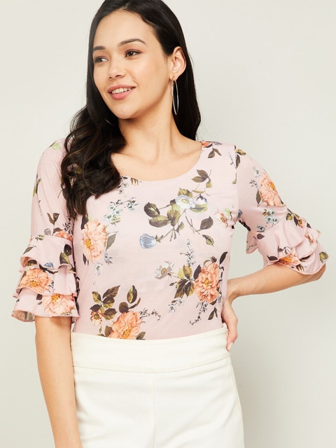 

CODE by Lifestyle Pink & Green Floral Bell Sleeve Regular Top