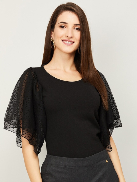 

CODE by Lifestyle Black Solid Flared Sleeve Regular Top