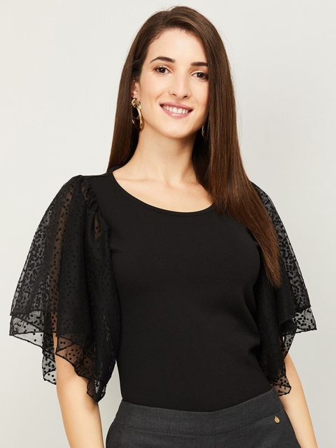 

CODE by Lifestyle Black Solid Flared Sleeve Regular Top