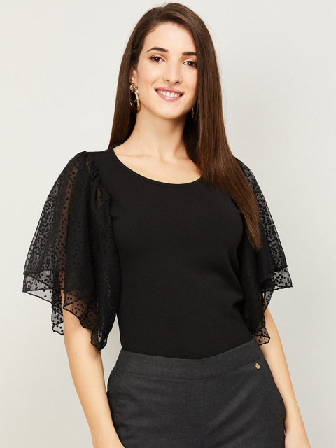 

CODE by Lifestyle Black Solid Flared Sleeve Regular Top