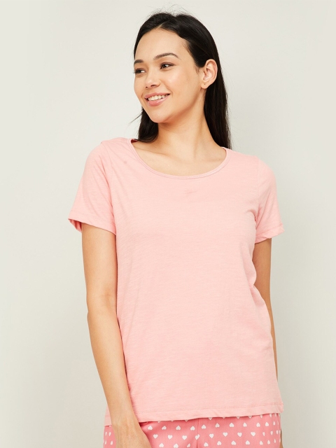

Ginger by Lifestyle Women Pure Cotton Pink Solid Lounge T-shirt