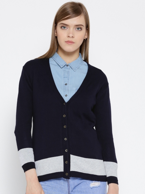 

People Women Navy Colourblock Cardigan, Navy blue