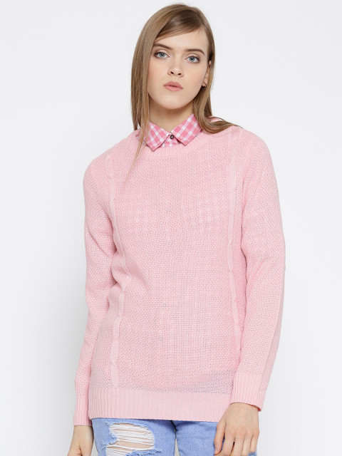 

People Women Light Pink Patterned Sweater