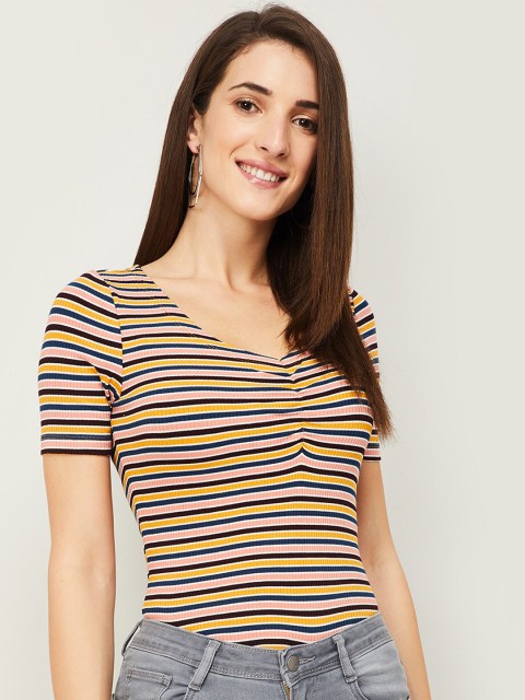 

Ginger by Lifestyle Pink & Blue Striped Fitted Top