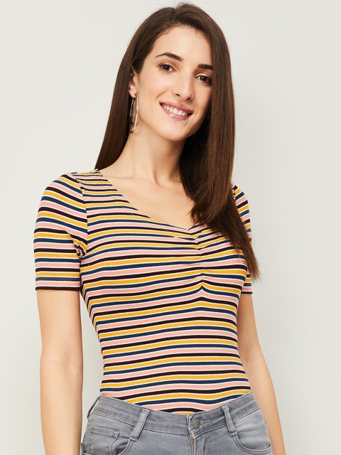 

Ginger by Lifestyle Pink & Blue Striped Fitted Top