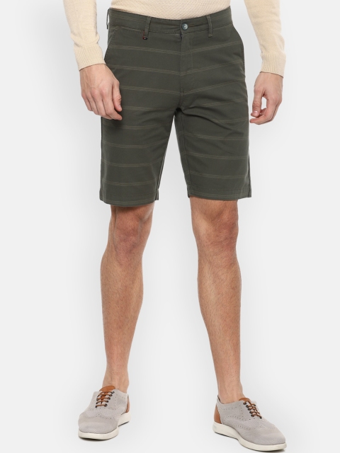 

Louis Philippe Sport Men Olive Green Striped Slim Fit Regular Shorts
