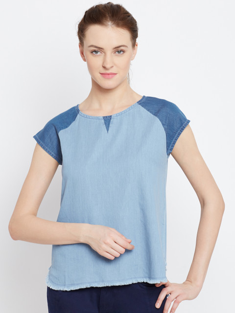

People Women Blue Solid Top