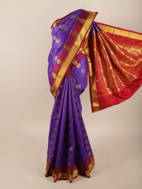 

Pothys Violet & Red Ethnic Motifs Zari Art Silk Saree