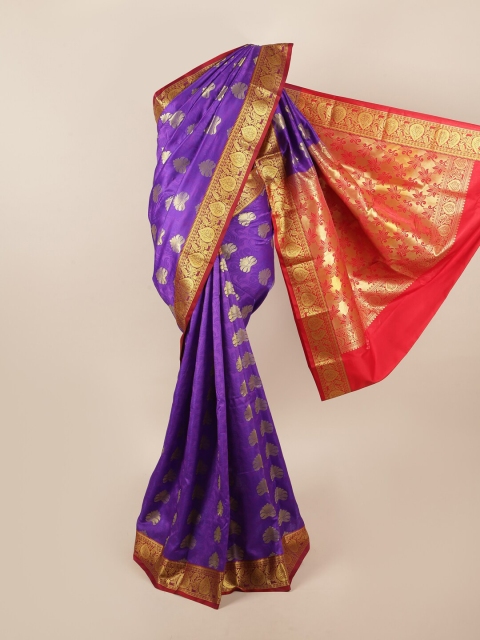 

Pothys Violet & Red Ethnic Motifs Zari Art Silk Saree