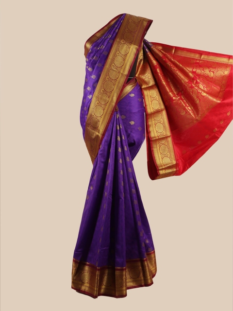 

Pothys Violet & Red Ethnic Motifs Zari Art Silk Saree