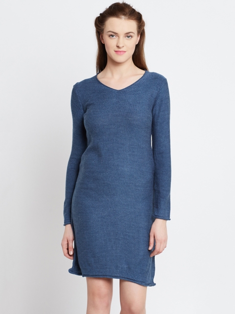 

People Women Blue Solid Sweater Dress