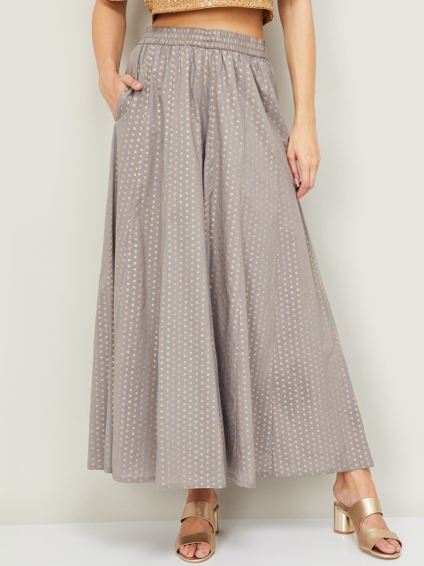 

Melange by Lifestyle Women Grey Printed Flared Cotton Ethnic Palazzos