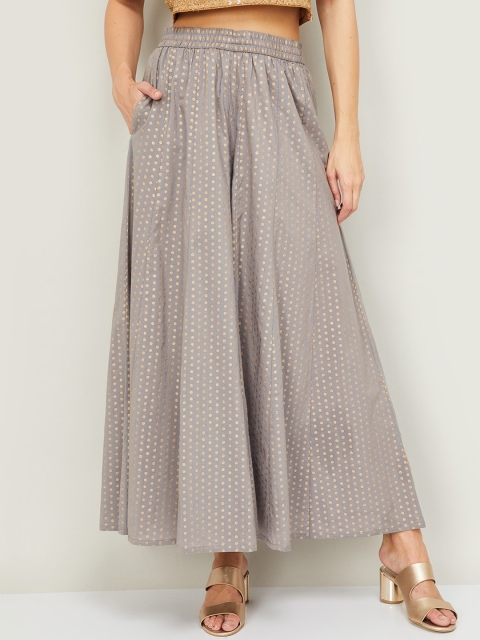 

Melange by Lifestyle Women Grey & Gold-Toned Printed Flared Ethnic Palazzos