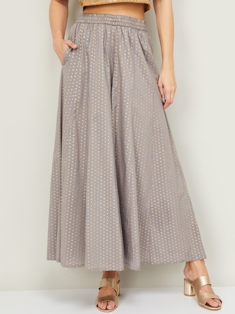 

Melange by Lifestyle Women Grey & Gold-Toned Printed Flared Ethnic Palazzos