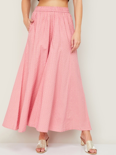 

Melange by Lifestyle Women Pink Printed Cotton Flared Palazzos
