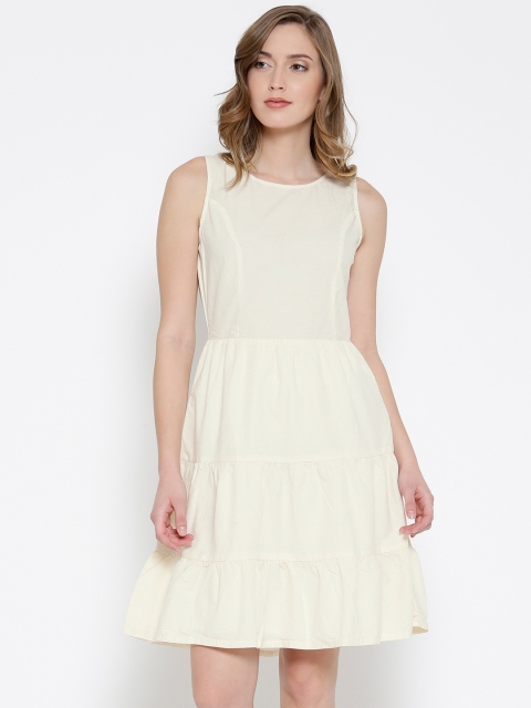

People Women Cream-Coloured Flecked Effect Fit & Flare Dress