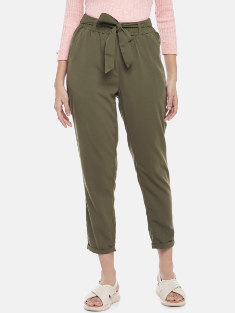 

Honey by Pantaloons Women Olive Green Peg Trousers