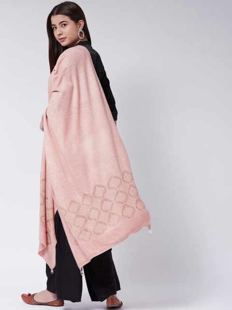 

InWeave Women Peach-Coloured Acrylic Woven Design Shawl