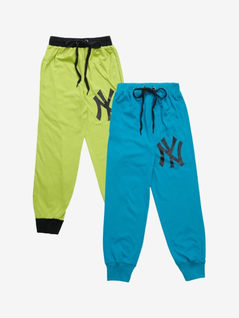 

VIMAL JONNEY Kids Blue & Green Pack of 2 Solid Track Pants