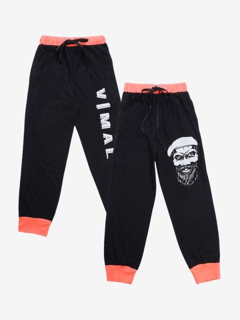 

VIMAL JONNEY Kids Pack Of 2 Black & Orange Printed Joggers