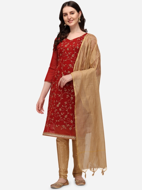 

Mitera Maroon & Gold-Toned Embroidered Unstitched Dress Material