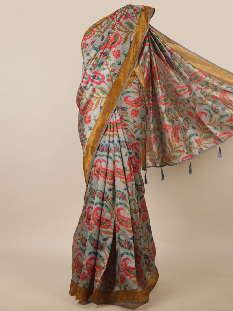 

Pothys Grey & Red Paisley Printed Zari Saree