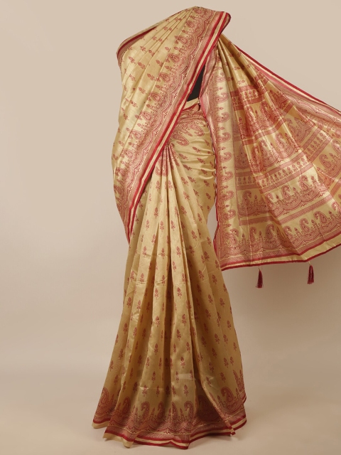 

Pothys Cream-Coloured & Red Ethnic Motifs Printed Zari Saree