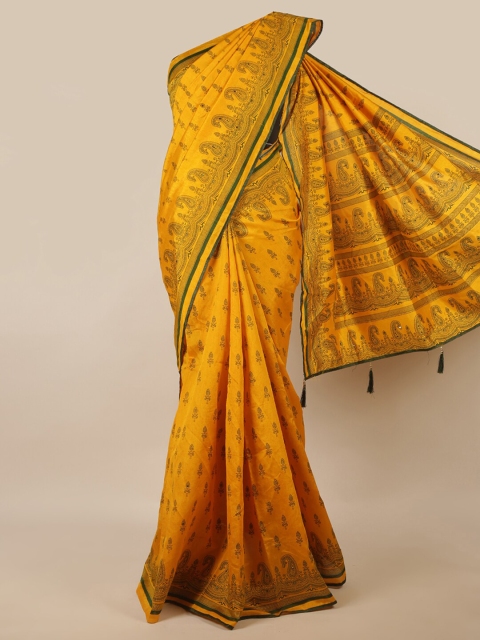 

Pothys Mustard & Green Ethnic Motifs Printed Saree