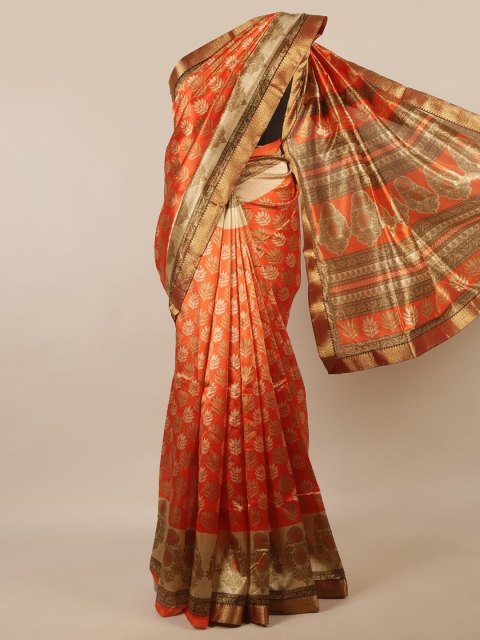 

Pothys Orange & Beige Ethnic Motifs Printed Zari Saree