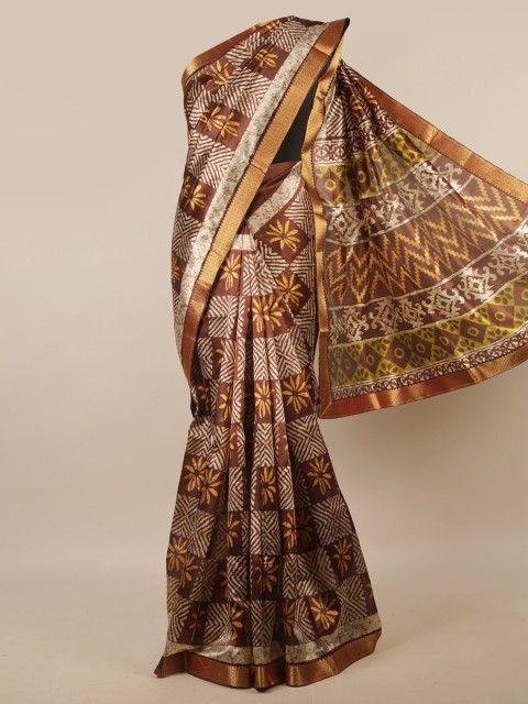 

Pothys Brown & Yellow Floral Printed Zari Saree